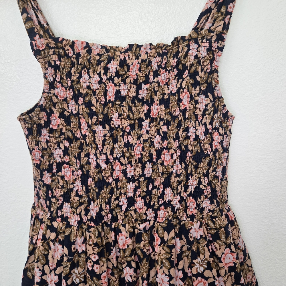 THML Navy Mini Dress with Pink Floral Pattern and Square Neckline Size M - Picture 7 of 14